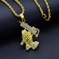 exquisite fashion creative design zircon inlaid handheld submachine gun pendant necklace for men hip hop rock party prom jewelry