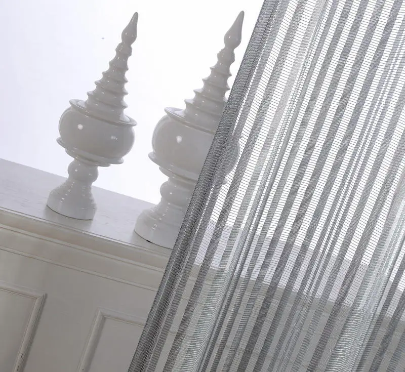 

Modern Curtains for Living Room European Solid Sheers Bedroom Windows Jacquard Gray Stripe Tulle Voile