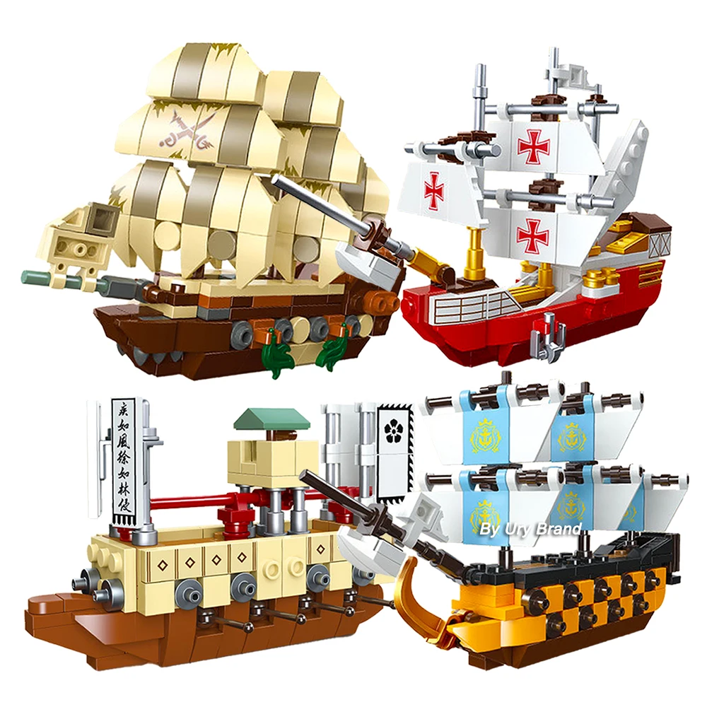 

Retro City Royal Patrol Ships Mobile Station Pirate Boat Set Fishing Vessels Vehicle Figures Building Blocks Toys for Kids Boys