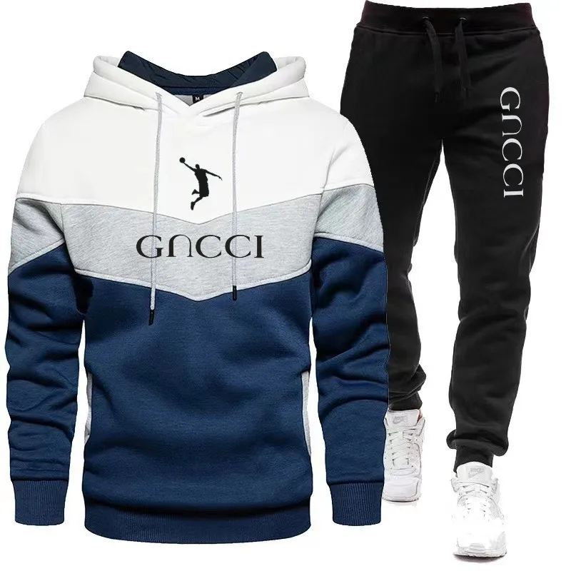 New Men's Jacket Clothing Men's Set Printed Hoodie Set Wool Zipper Sweatshirt Casual Sports Pants Youth Sports Wear Warm Set