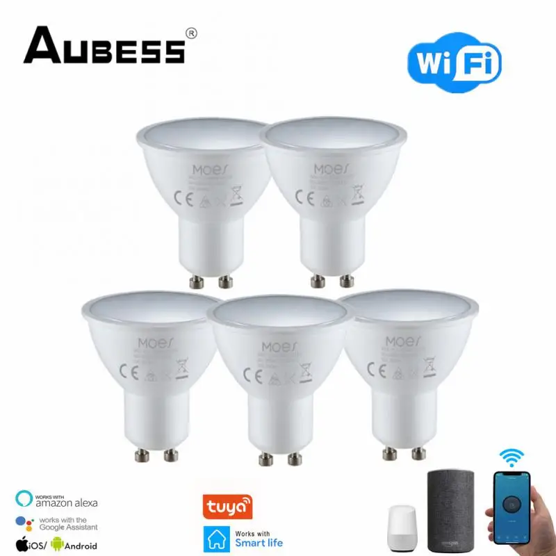 

Aubess LED GU10 Dimmable Smart LED Bulb GU10 Spotlight RGB Tuya Smart Wifi Lamps Smart Life Remote Control Lamp For Alexa Google