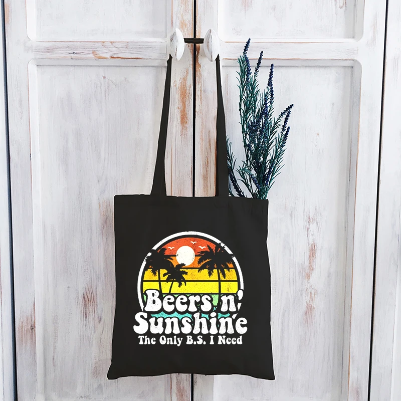 

Beer Sunshine Canvas Bag Cartoon Vintage Vacation Shopping Bags Vacation Beach Eco Friendly Products Custom Bags with Logo M
