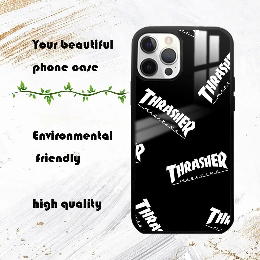 Модный крутой чехол для телефона Thrasher iPhone 16 15 14 13 12 11 Pro Max Plus Mini PC модный зеркальный