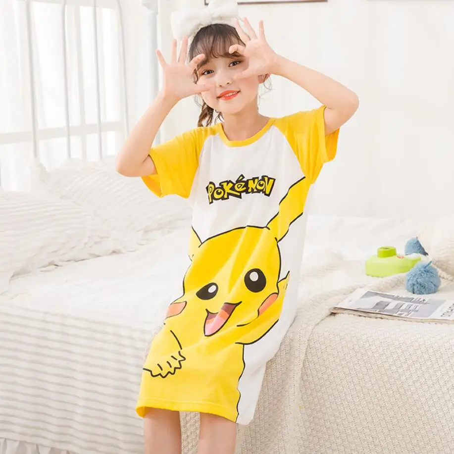 

Ночная сорочка из 100% хлопка для девочек, ночная рубашка с мультяшным рисунком, одежда для сна для девочек, летняя ночная рубашка с короткими ...