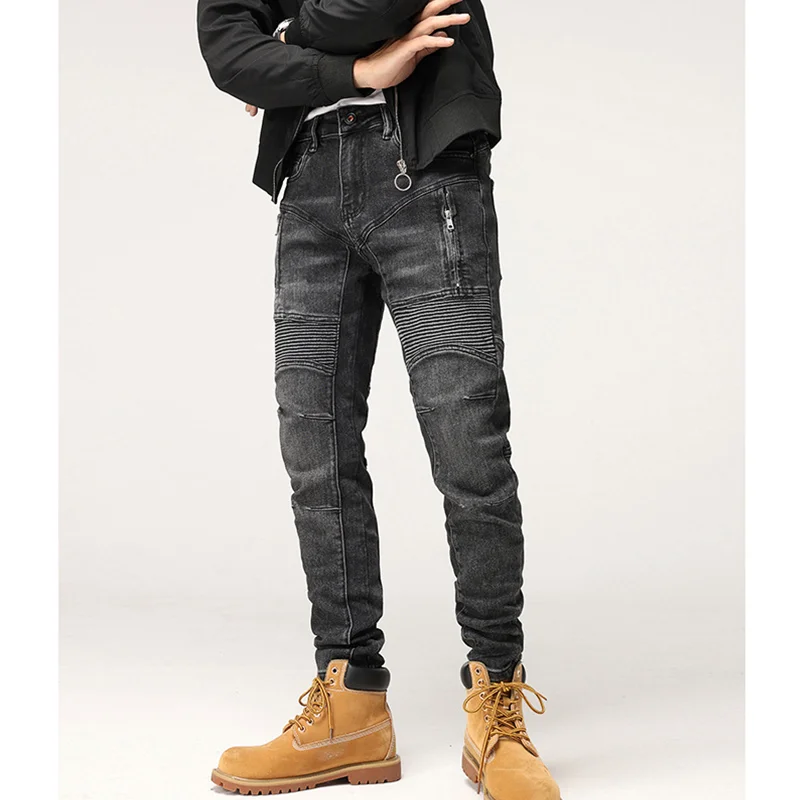 Streetwear Men 2022 Fashion  New Pattern Recreational Black Pants Elastic Force Self-cultivation Comfortable Jeans Autumn Female