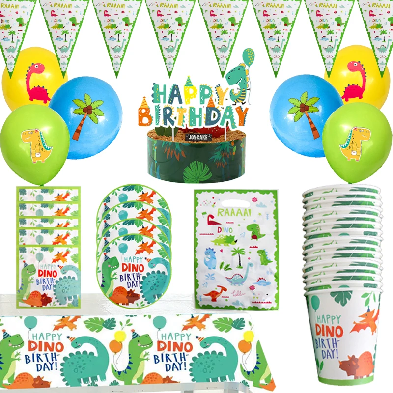 

Cartoon Dinosaur Theme Happy Birthday Party Decorations Tableware Cup Plate Napkin Tablecloth Balloon Cake Card 62pcs/lot