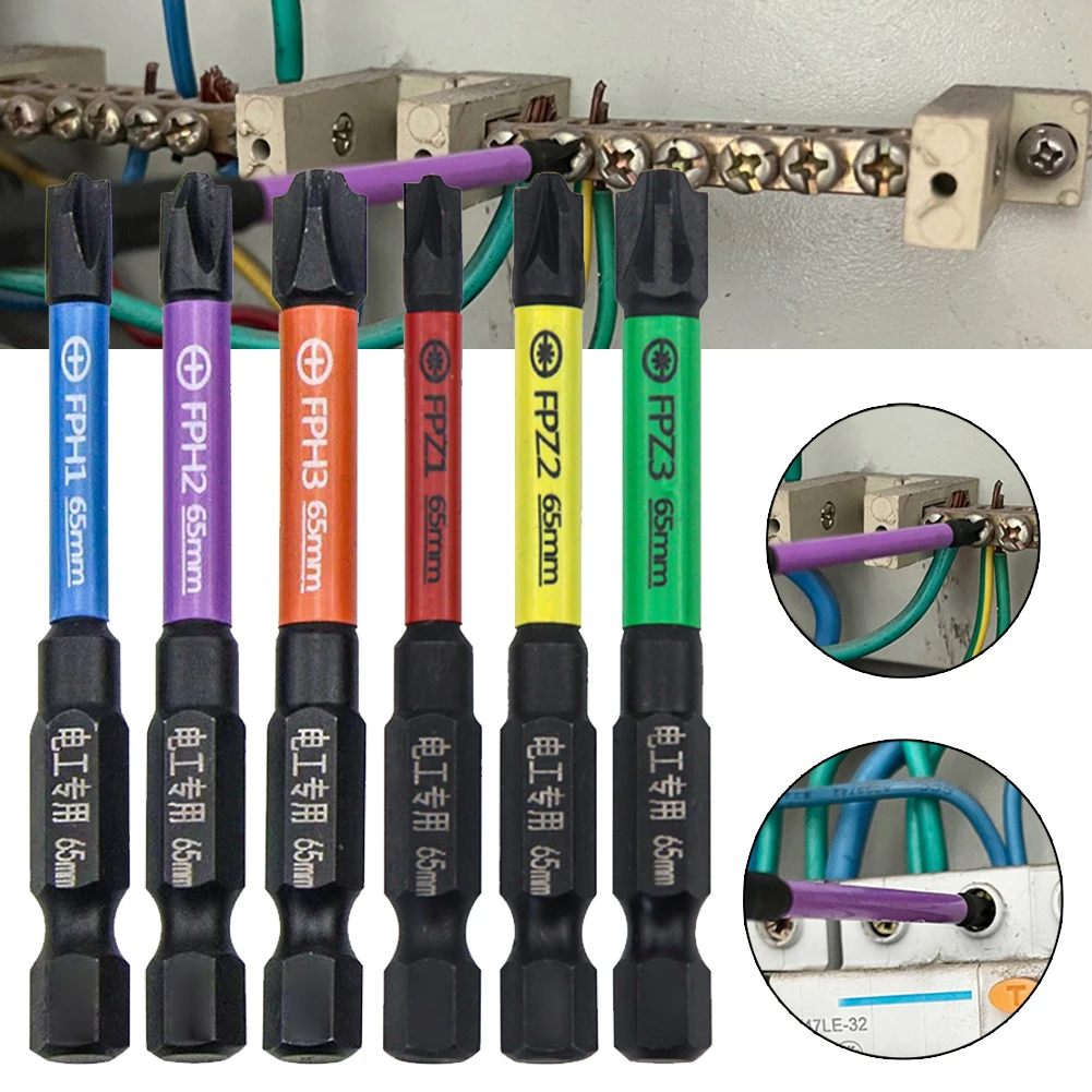 

6pcs 65mm Phosphating Magnetic Special Slotted Cross Screwdriver Bit For Socket Switch Electrician Hand Tools FPH FPZ