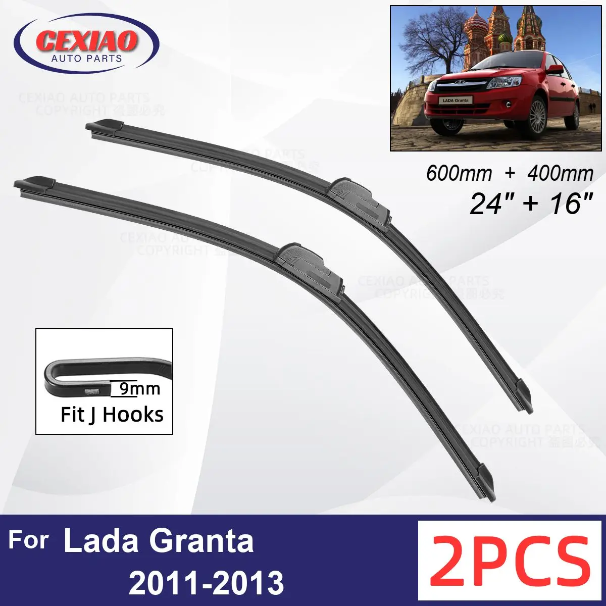 

Car Wiper For Lada Granta 2011-2013 Front Wiper Blades Soft Rubber Windscreen Wipers Auto Windshield 24" 16" 600mm + 400mm