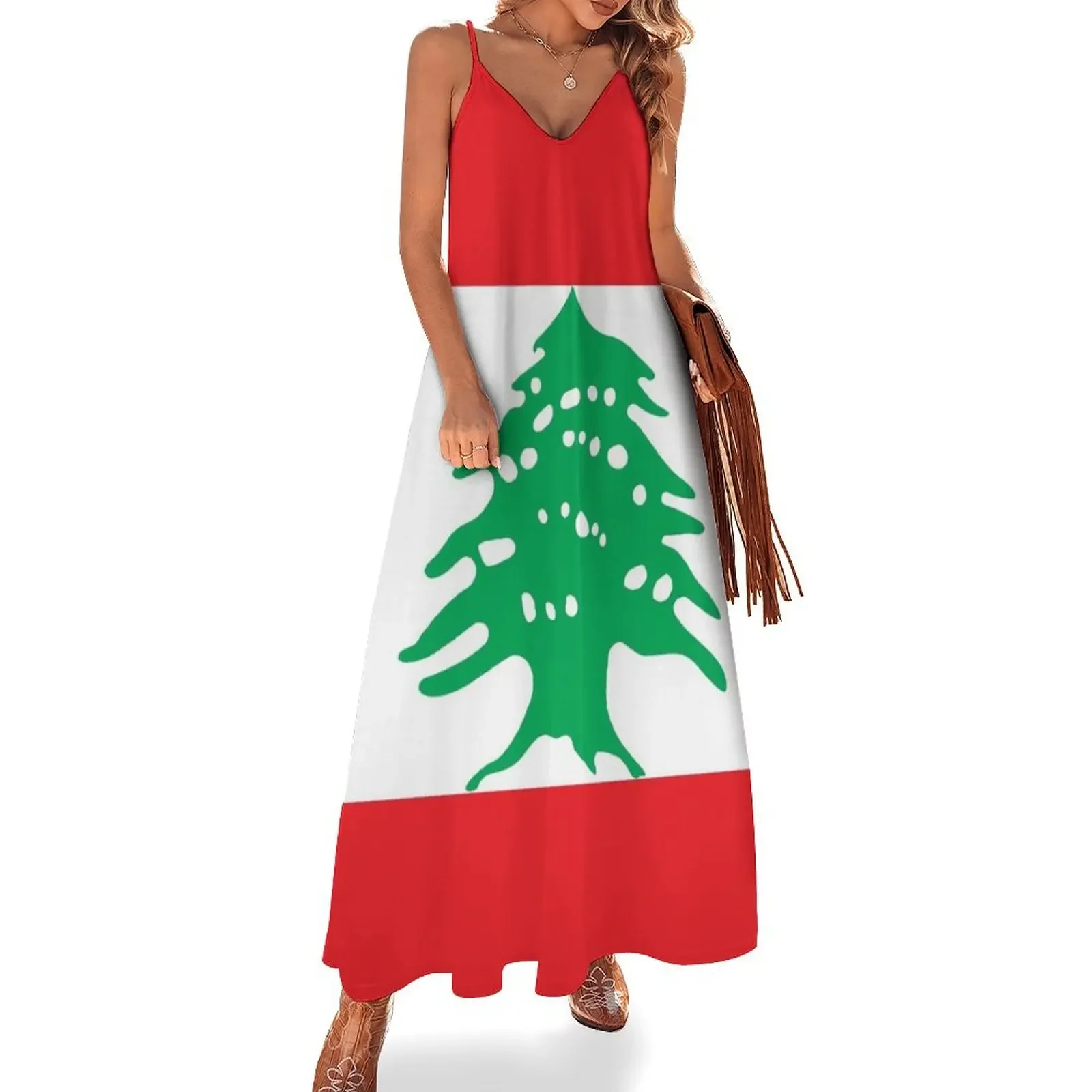 Платье без рукавов с ливанским флагом женская летняя юбка вечерние платья