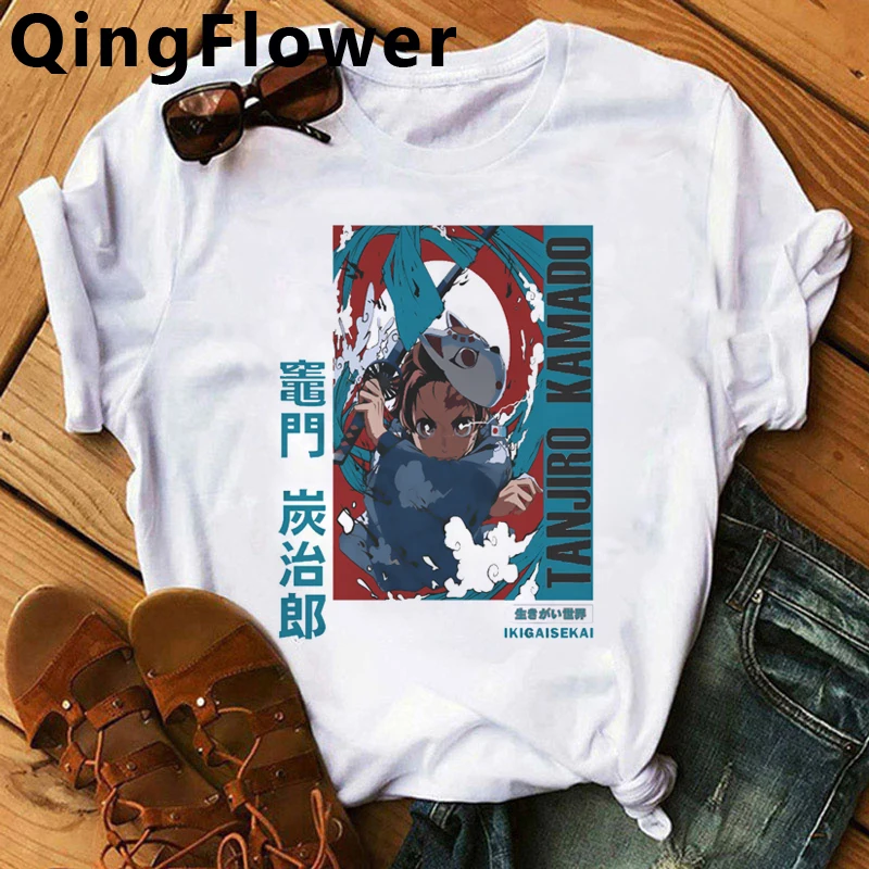 Футболка женская с изображением японского киметасу No Yaiba Nezuko топ рисунком из