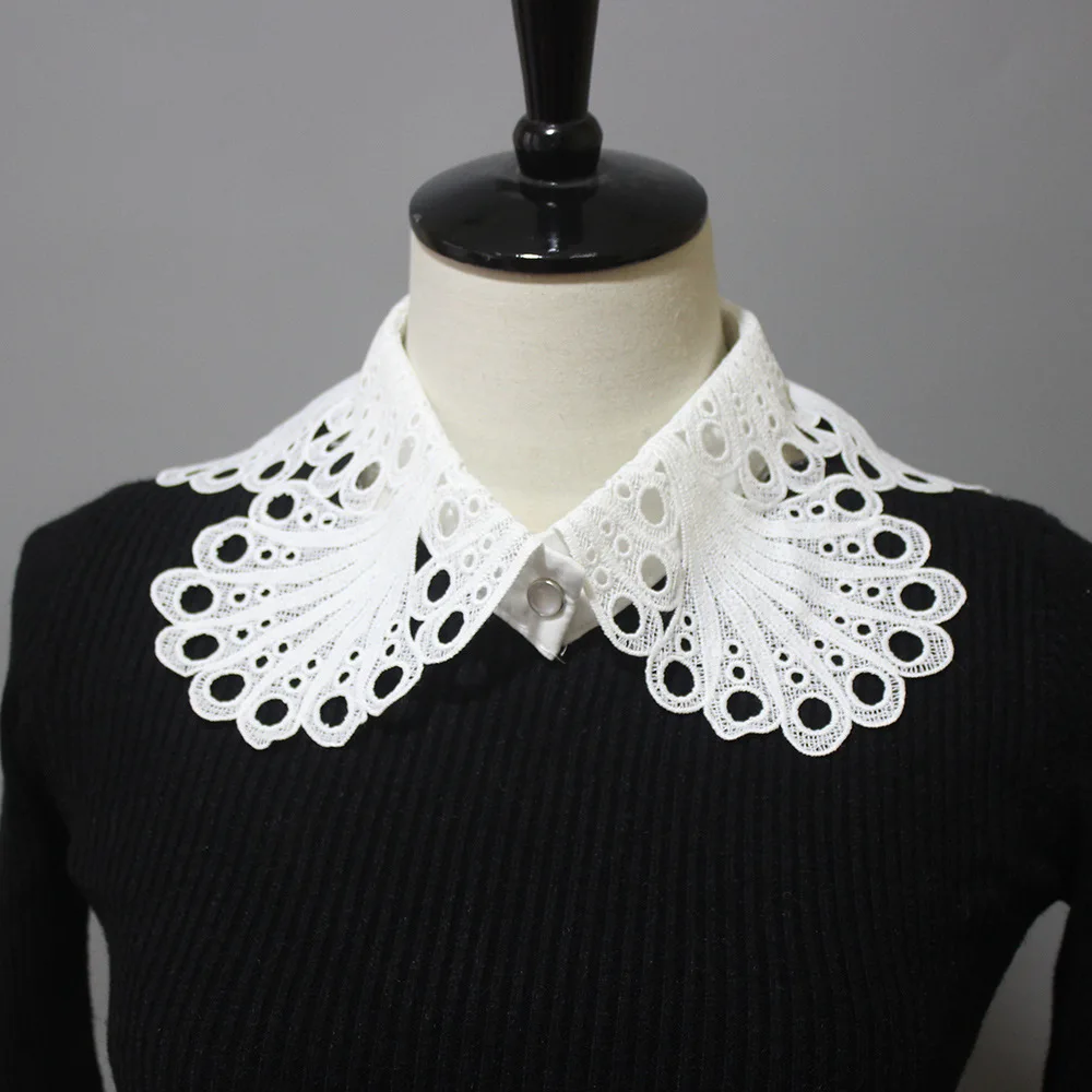

Women White Black Fake Collar Lapel Hollow Out Necklace Detachable Collar Shoulder Wrap Half-Shirt Blouse Fake Collar