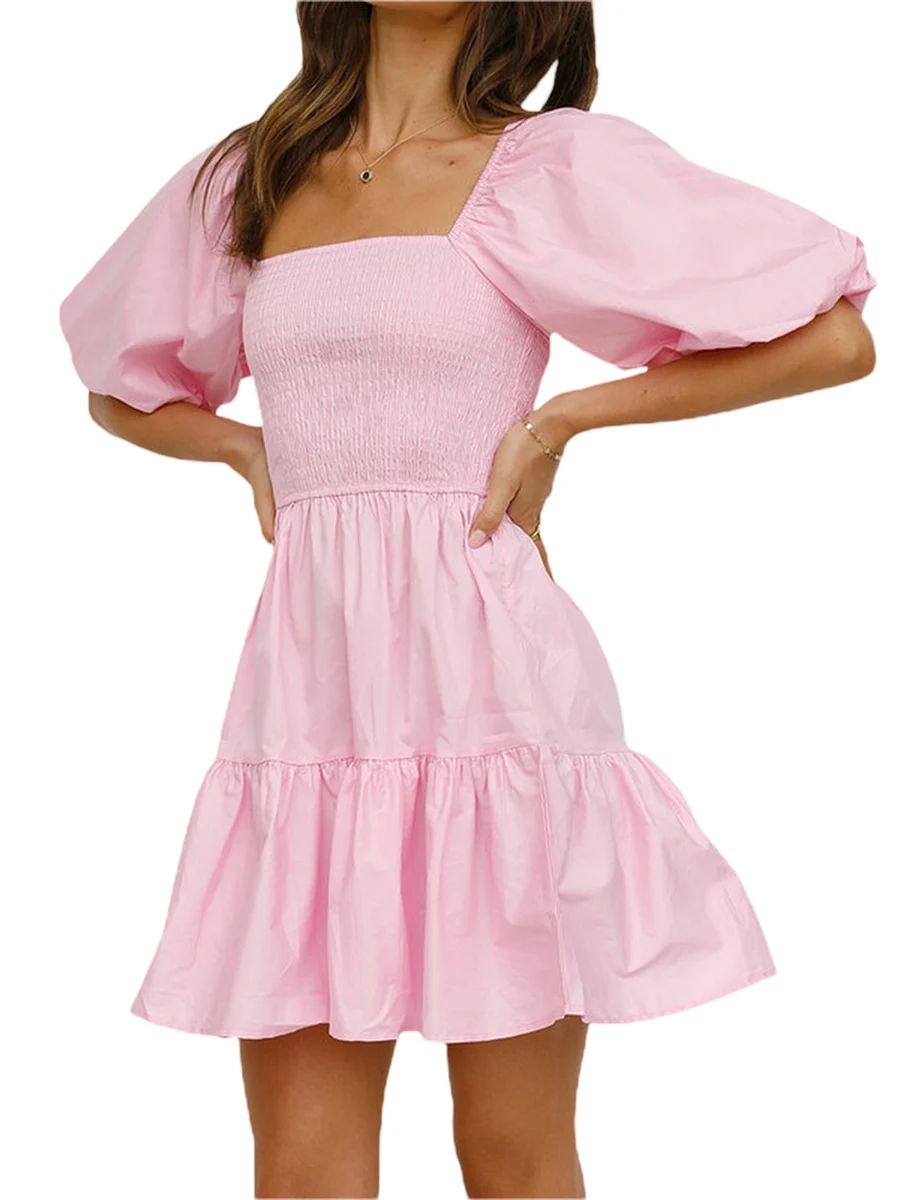 

hirigin Women Summer Dress 2022 Fashion Casual Puff Sleeve Party Dress Sexy Square Collar Short Sleeve Party Vestido Femininas