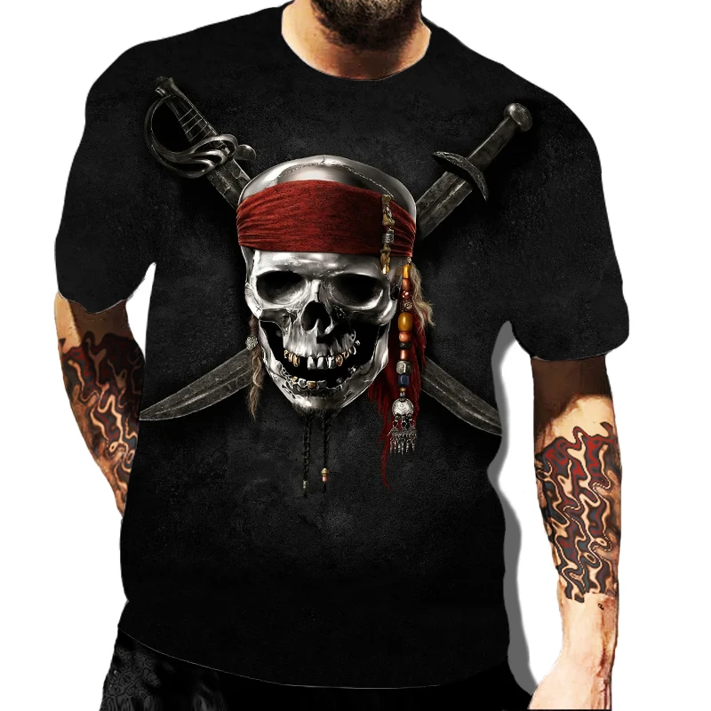 

Summer Retro Trend Skull Printed T-Shirt Casual O-Neck Short Sleeve Tee Top Fashion Comfortable Loose ​Hip Hop Punk ​Men T-shirt