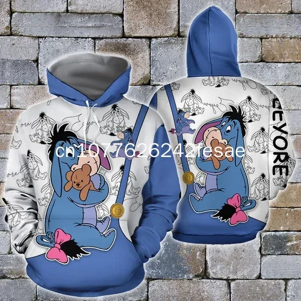 2024 New Disney Cartoon Children's Hoodies 3D Printed Eeyore Pattern Sweatshirt Fashion Street Casual for Men and Women