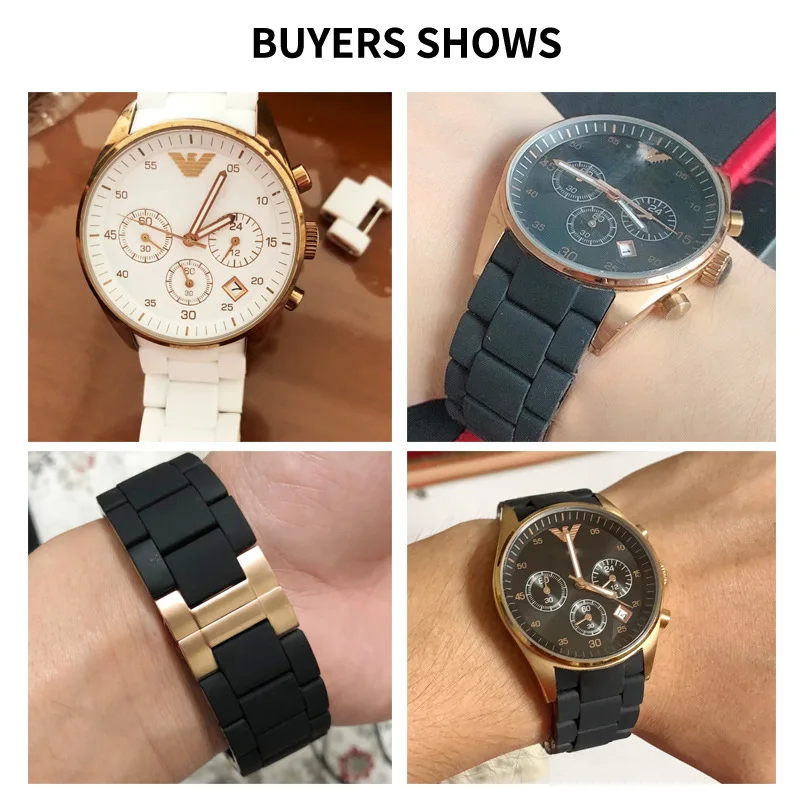 Фото Ремешок для часов Emporio Armani AR5890 5891 5906 5905, силиконовый ремешок с твердыми звеньями из нержавеющей стали, браслет 20 мм, 23 мм, мужской и женский ремешок. №4