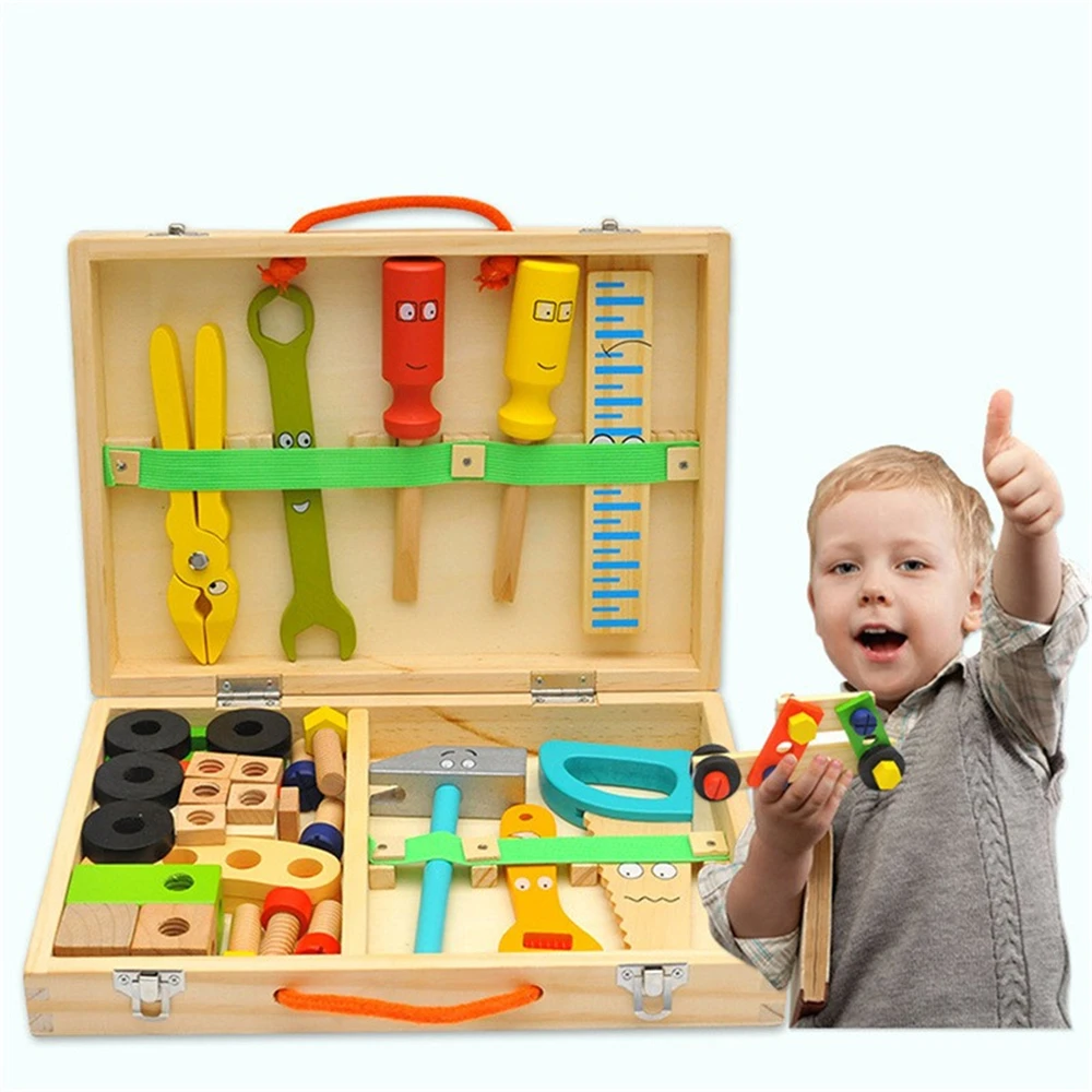 

Wooden Toolbox Pretend Play Set Montessori Children Toy For Boys Nut Disassembly Screw Assembly Simulation Repair Carpenter Tool