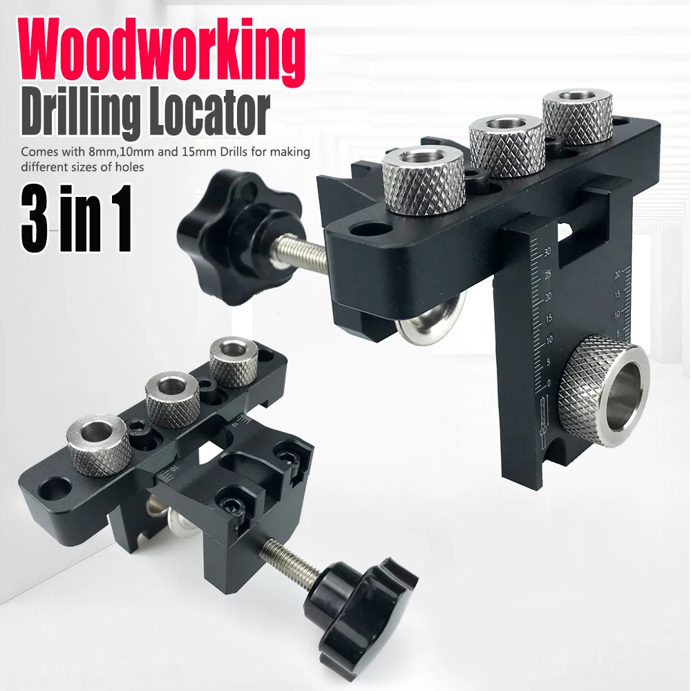 

Adjustable Woodworking 3 In 1 Drilling Locator Doweling Jig Kit Pocket Hole Jig for Furniture Connecting Hole Puncher Tool