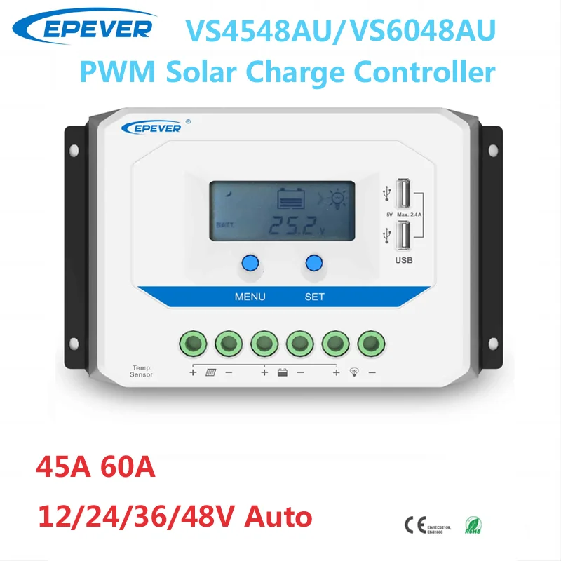 Контроллер заряда солнечной батареи 45 а 60 А EPEVER PWM 12 В 24 в 36 в 48 в автоматическая подсветка ЖК-дисплей двойной USB PV зарядное устройство регулятор для дома на солнечной энергии