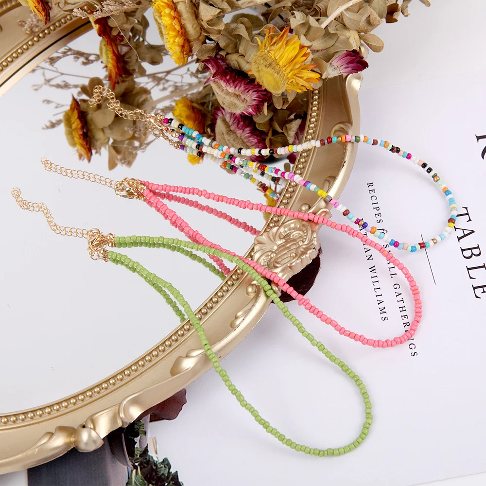 

Bohemia Colorful Rice Beads Strand Necklaces For Women Teens Girls Adjustable Clavicle Choker Necklace Trendy Beach Jewelry