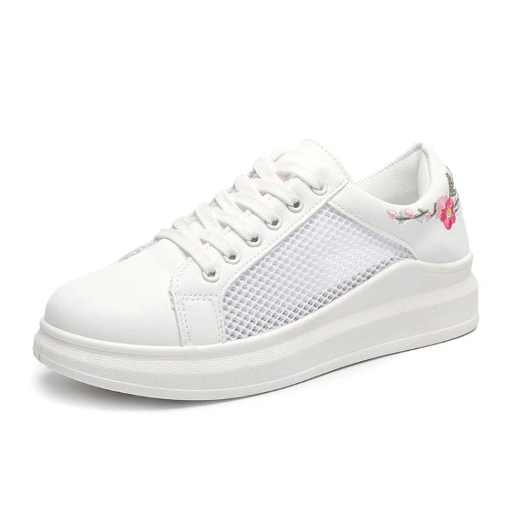 

Женские кроссовки на шнуровке, белые дышащие кроссовки с цветочной вышивкой, повседневная обувь для бега, весна-осень 2023
