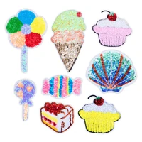 1 piece cartoon sequined embroidered patch cake icecream repair sticker appliques diy bag jacket jeans iron on patches badge