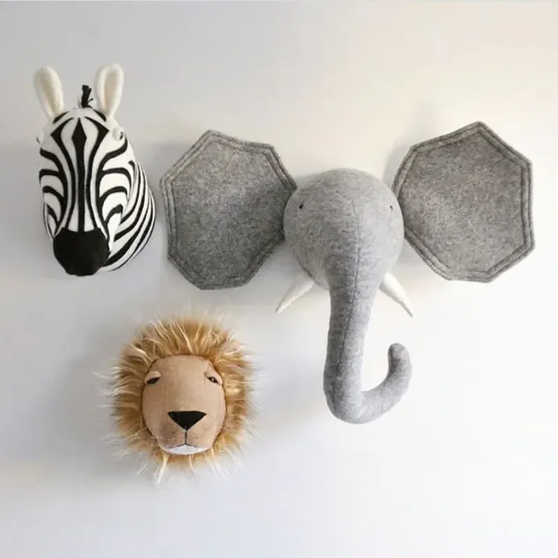 Zebra/Elephant/Giraffe 3D Animal Head Wall Mount Children Stuffed Toys Kids Room Wall Home Decoration Accessories Birthday Gifts