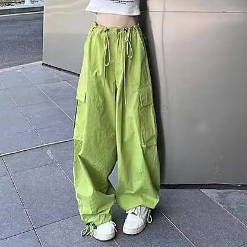 

Брюки-карго женские с карманами и завышенной талией, повседневные свободные прямые штаны, модные зеленые брюки, модель 26960 на лето