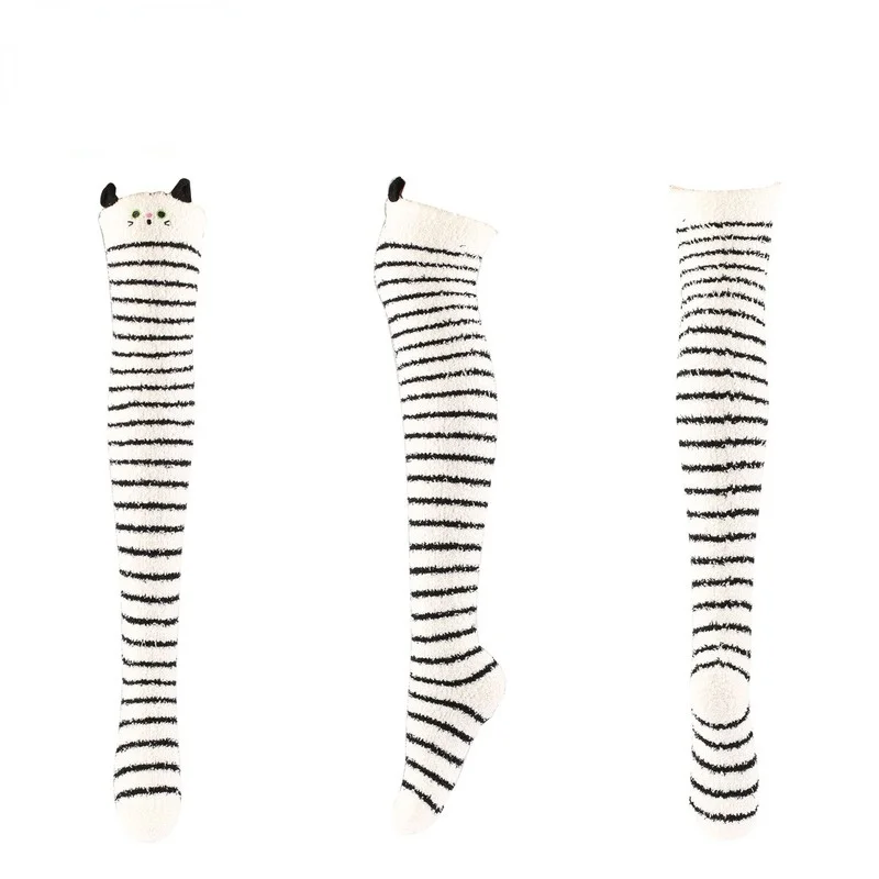 Толстые гольфы женские полосатые чулки до бедра милые носки кавайная панда лиса