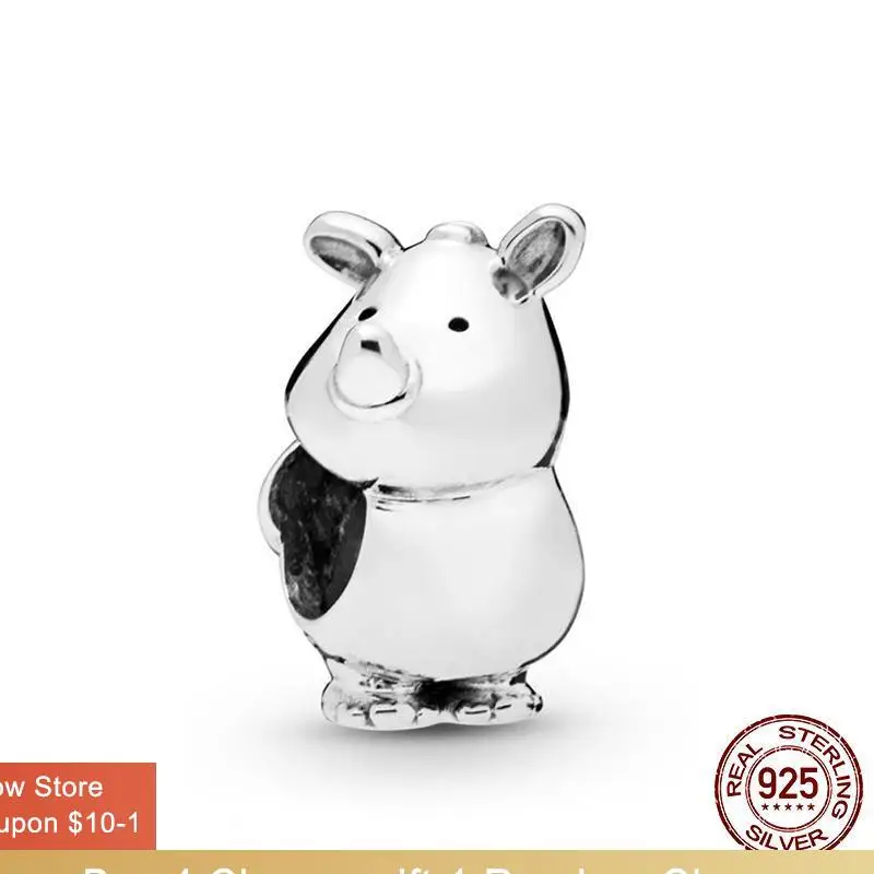 

Volayer 925 Sterling Silver Beads Rino The Rhinoceros Charms fit Original Pandora Bracelets Women DIY Jewelry