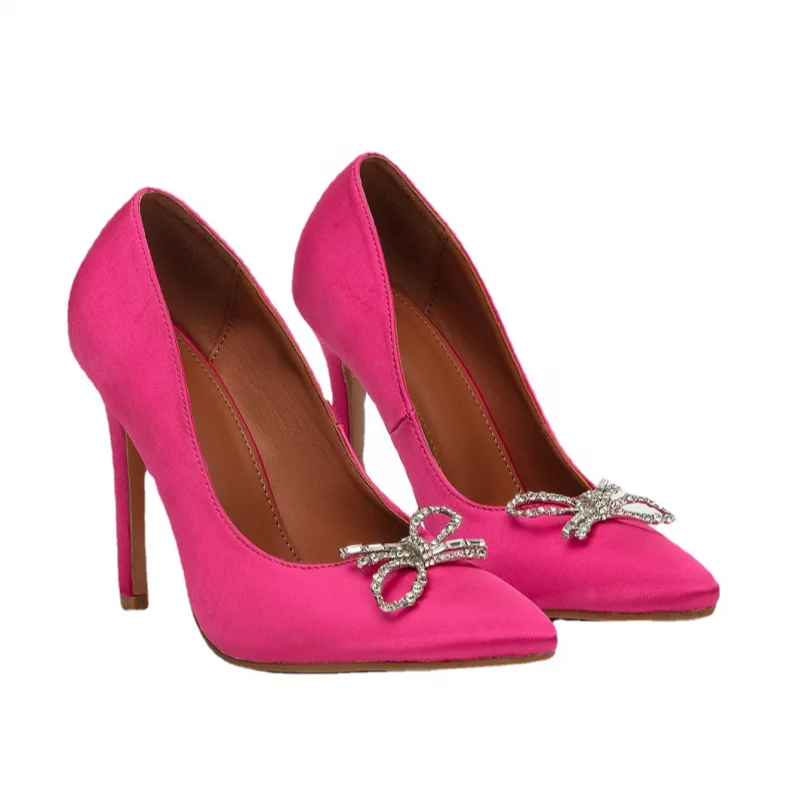 

Rhinestone Bow High Heels Pointed Shallow Mouth Hollow Sandals New Style Fashion Thin Heel Women's Large High Heels