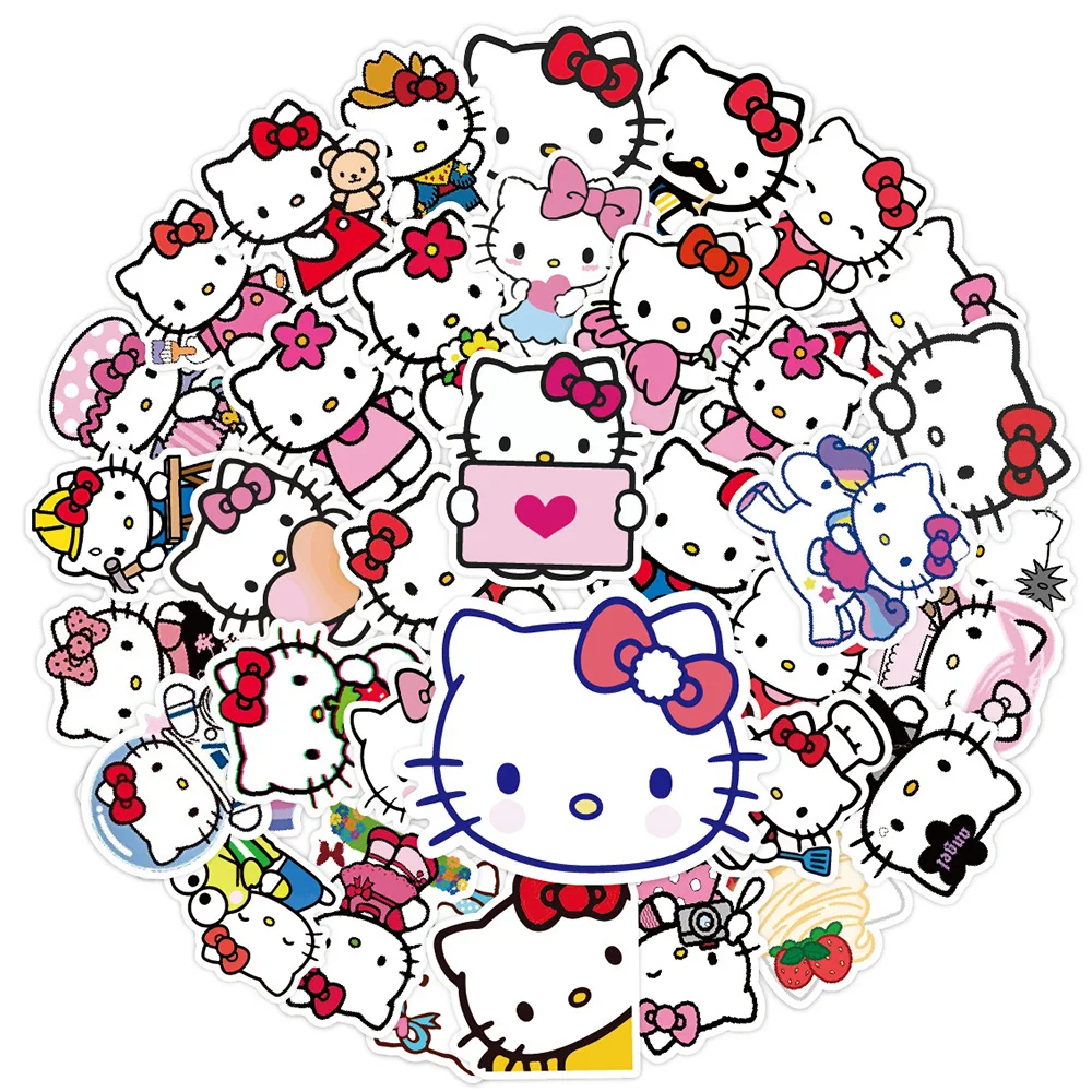 10/30/50pcs Cute Cat Hello Kitty Stickers Decal Laptop Phone Scrapbook Luggage Guitar Wall Decoration Graffiti Sticker Kid Toy