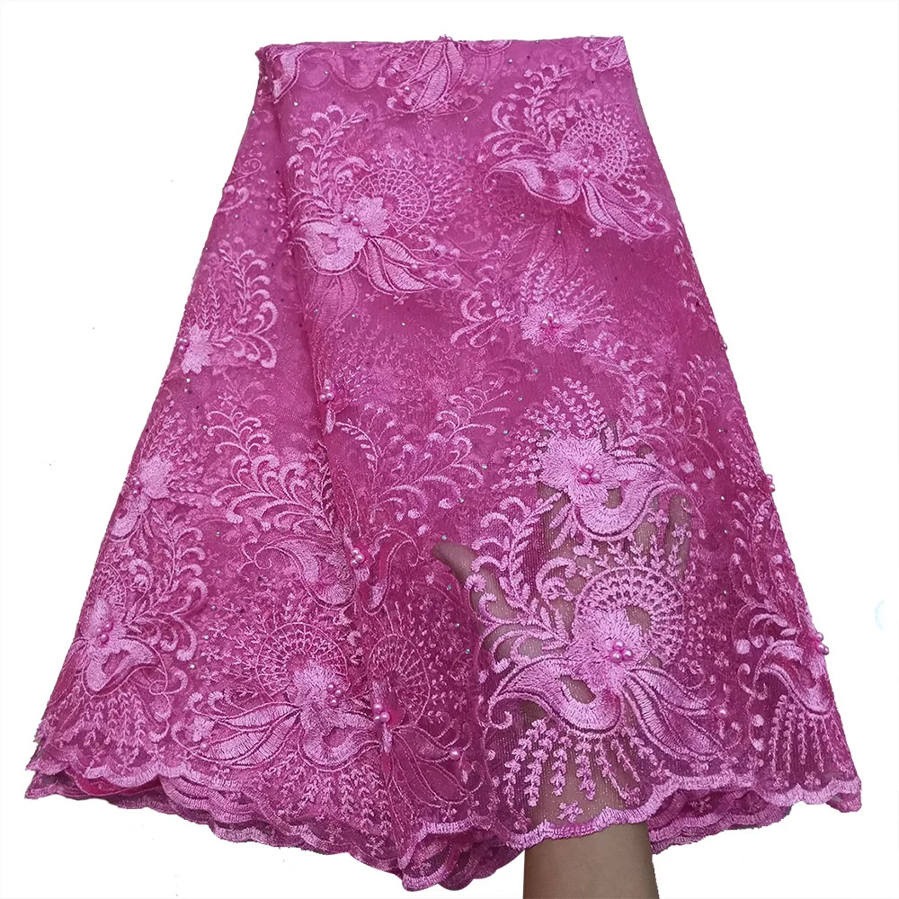 

Розовая африканская Кружевная Ткань 5 ярдов 2023 Высококачественная французская кружевная свадебная ткань вышитая, сетчатая, Тюлевая нигерийские кружевные ткани