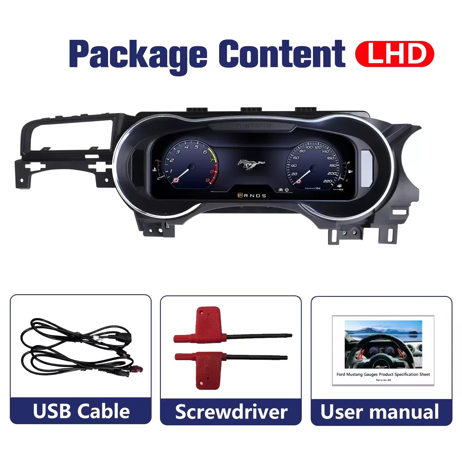 

Приборная панель с цифровым кластером для Ford Mustang 2015-2021, спидометр на приборной панели, поддержка беспроводного CarPlay Plug and Play