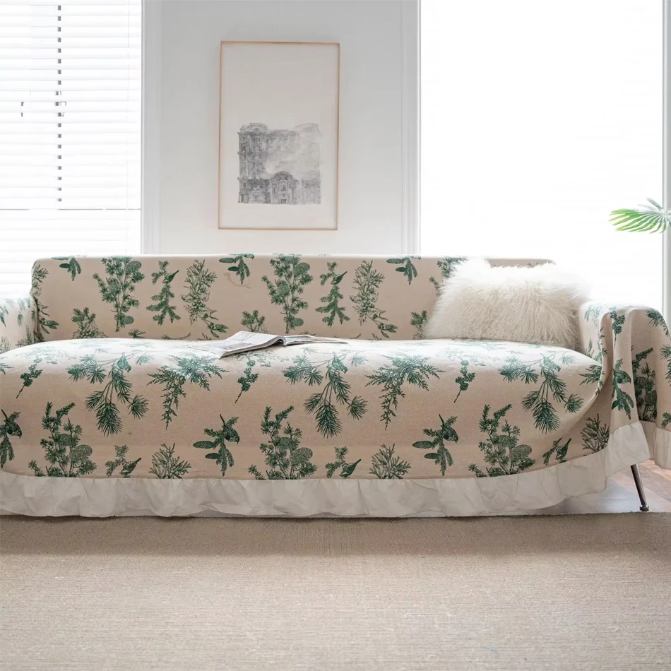 Хлопковое льняное покрывало для дивана, винтажное синее покрывало для дивана с цветами для гостиной, декор мебели, гобелен, чехол для дивана