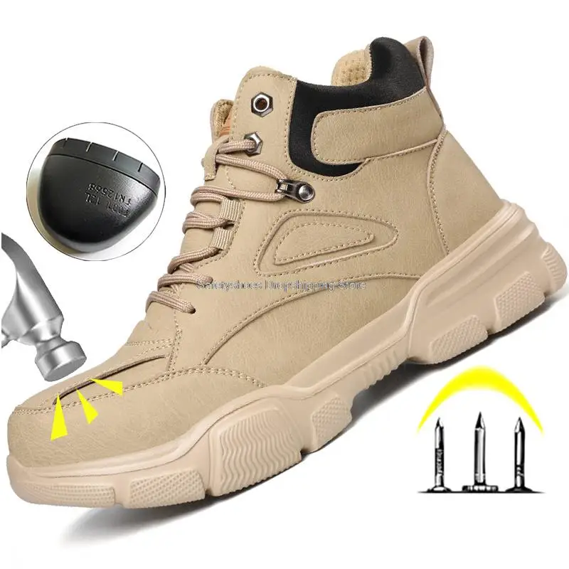 

Легкие защитные ботинки для мужчин, рабочие ботинки со стальным носком, с высокой подошвой из ЭВА, мужские рабочие защитные ботинки с защитой от искр, Мужская Строительная обувь