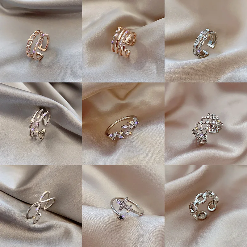 

Pearl Ring Set Rhinestone Opening Adjustable Bow Irregular Fashion Personality Rings Women Simple Elegant Romantic Jewelry