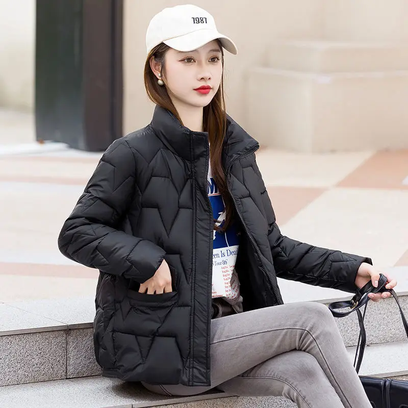 

Winter Coat Women 2022 New Short Loose Cotton Dress Fashion Stand Collar Plaid Warm Coat Women Winter Jacket