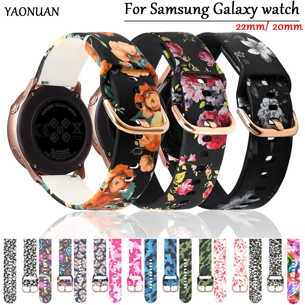 

20mm 22mm Printing Silicone Strap For Samsung Galaxy watch 3 4 classic Gear S2 S3 Watch band For Samsung Active 2 1 Bracelet