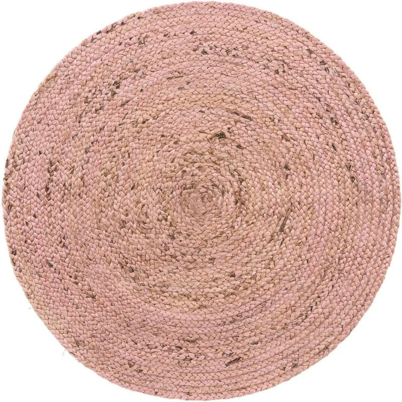 Rug 100%Natural Jute Carpet Handloom Braided Plain Pink Round Rugs Home Living Room Area Floor Mat