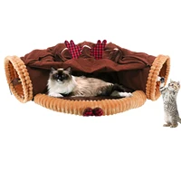 cat rabbit tunnel bed with mat 2 way collapsible tube with scratching ball interactive toy hand washable for indoor dog cats