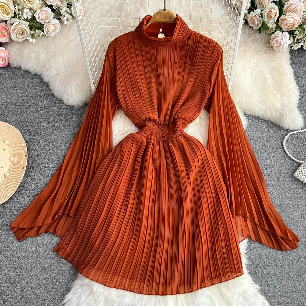 

Spring and Autumn Sexy Bodycon Dress Women Temperament Speaker Long Sleeved Standing Neck Dress for Women