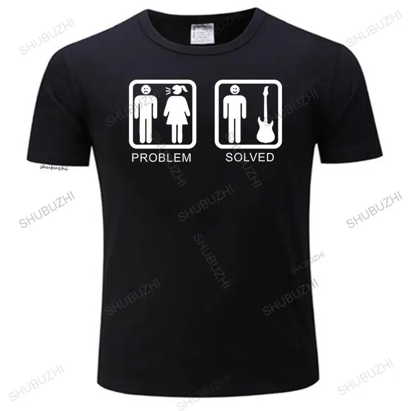 

Summer Style Problem Solved Guitar T-Shirt For Men Electric Acoustic Bass Player Strings O Neck Funny Cotton Tshirt short sleeve