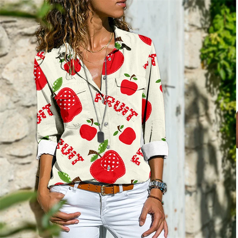 

Spring Autumn Women Long Sleeve Shirt Blouse Tracksuit Casual Clothes Print Simple Style Comfortable