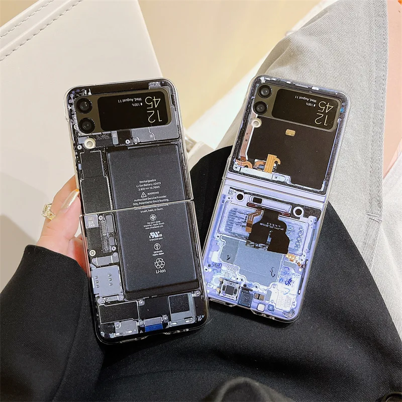 

Simulated Battery Circuit Board Phone Case for Samsung Galaxy Z Flip 4 3 Hard Cover for ZFlip3 Zflip4 Solid Shell Bracket