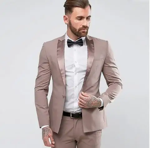 

Custom Champagne Men Suits Groom Best Man Wedding Suits For Men Latest Coat Pant Design Prom Smart Slim Fit Street Suits 2 Pcs