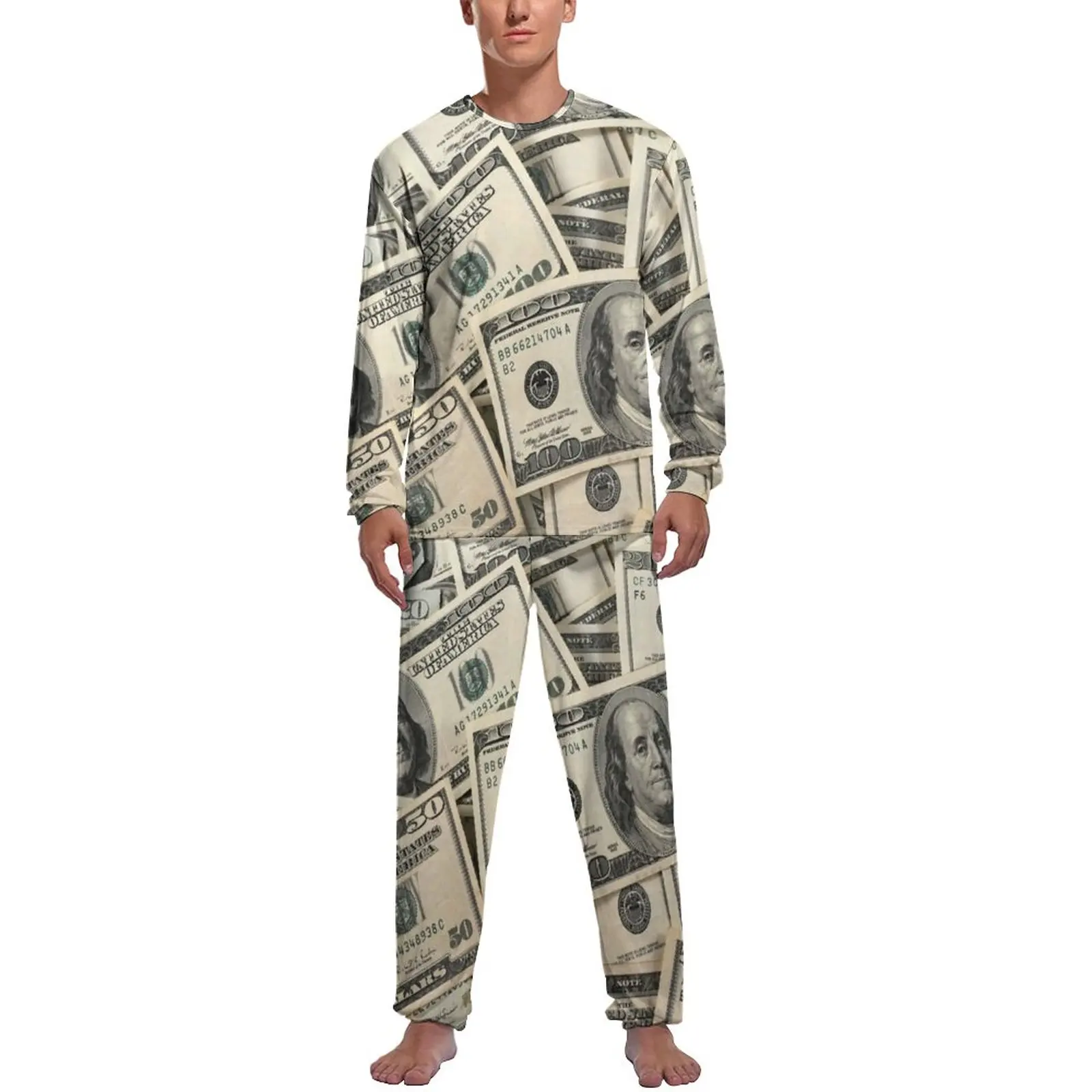 

Dollar Pajamas Man Money Currency Fashion Home Suit Spring Long Sleeve Two Piece Casual Graphic Pajamas Set