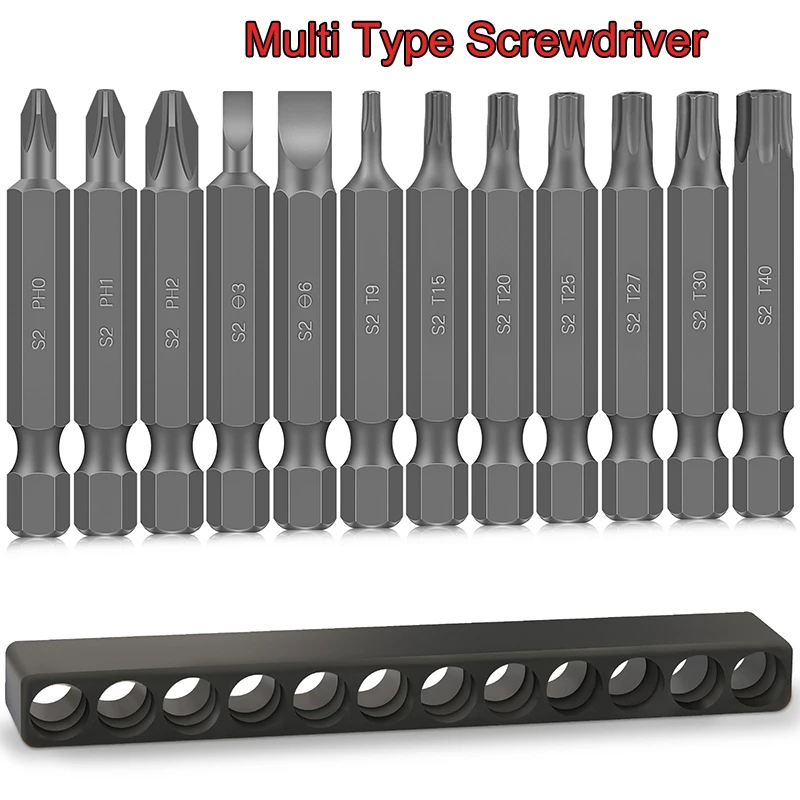 

Multi Screwdriver Bit Set S2 Steel Magnetic Driver Set 1/4" Hex Shank Phillips Slotted Torx Impact Drill Bits Power Tools