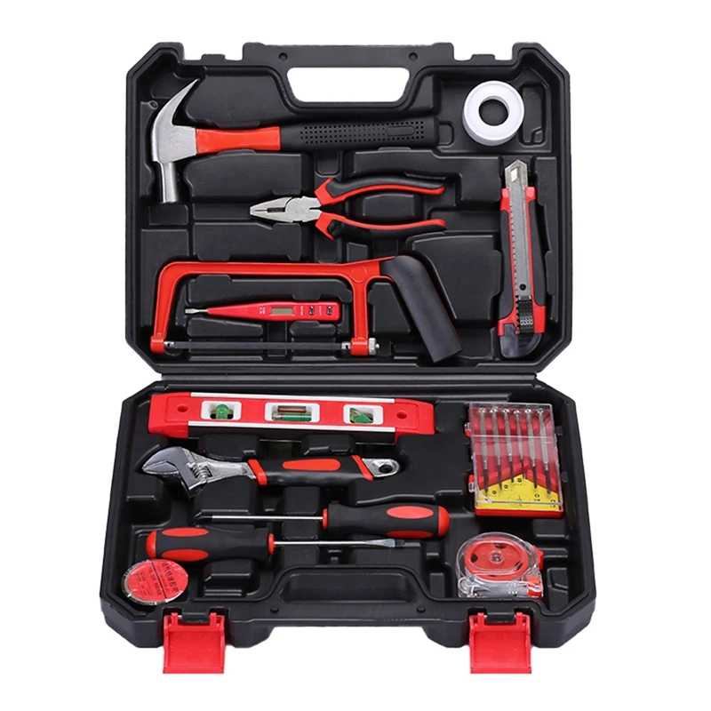 

19Pcs Hardware Tool Set Household Hand Repair General Tool Kit With Toolbox For Garage Room Home Office Maintenance