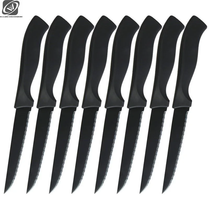 

Нож для стейка ALLWIN 12/16/20 шт., черный матовый удобный ручной нож для чистки овощей, немецкие ножи для стейка из нержавеющей стали, набор ножей для мяса