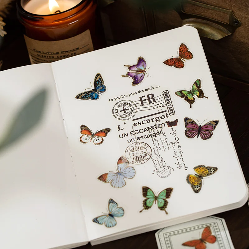 

Assorted Butterfly Stickers PVC Waterproof Gold Stamping Decorative Labels Phone Laptop Accessories Aesthetic Scrapbooking Diary
